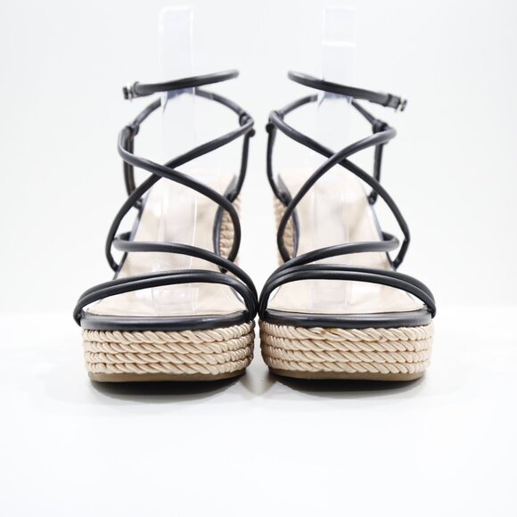 Marc Fisher Zesty Black Faux Leather Strappy 4.5" Wedge Heel Sandals - 10 - Picture 2 of 7